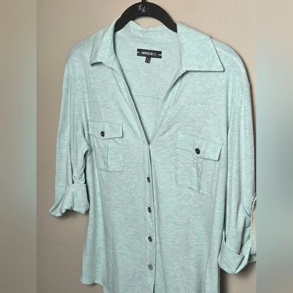 Lafayette 148 Cotton Quiet Luxury Minimalist Roll Sleeve Button Down Top, Medium - Picture 2 of 5